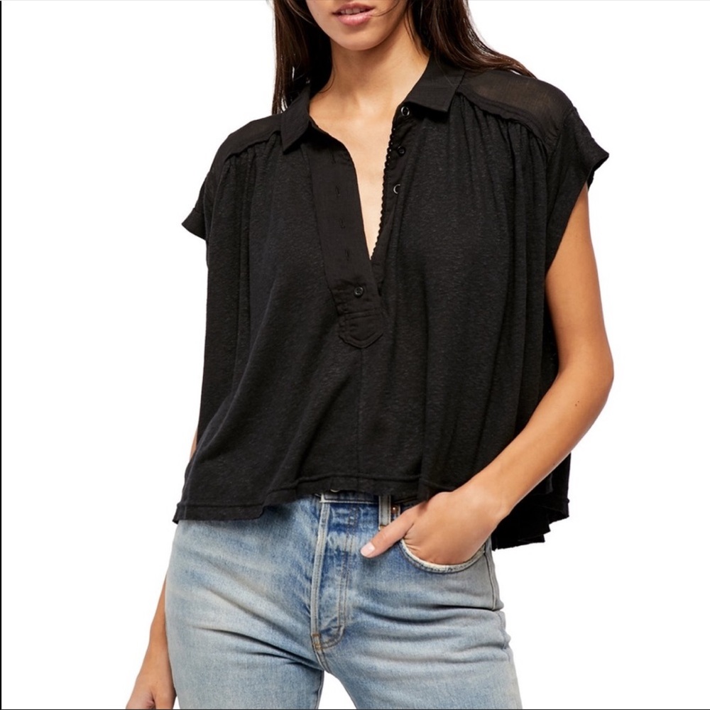 *SOLD* Free People Low Down Henley Top Black